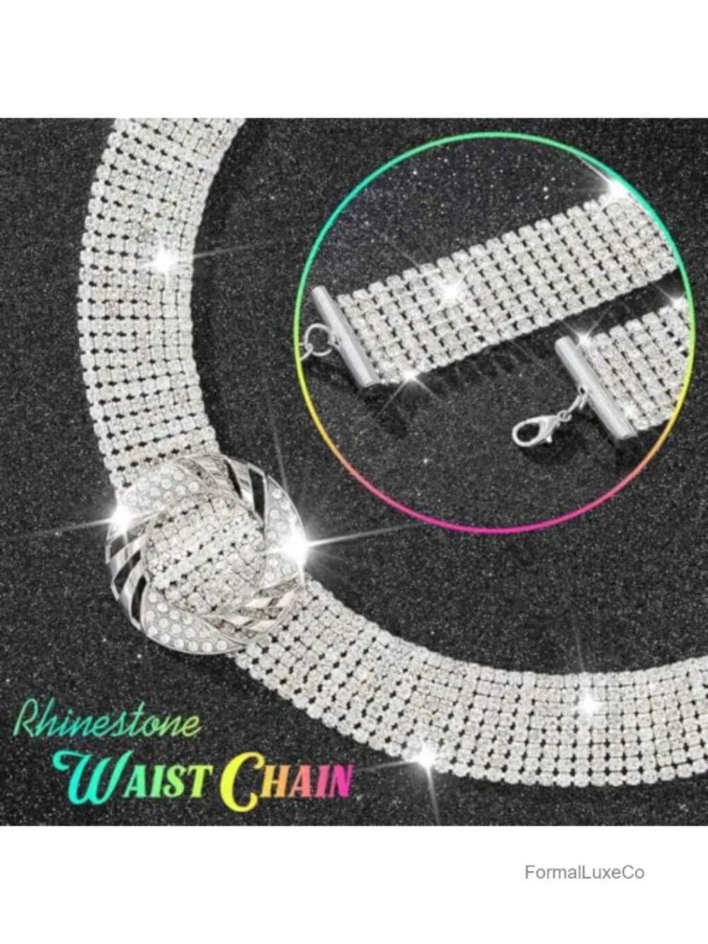 Rhinestone Waist Belt with O Ring Buckle Adjustable Length